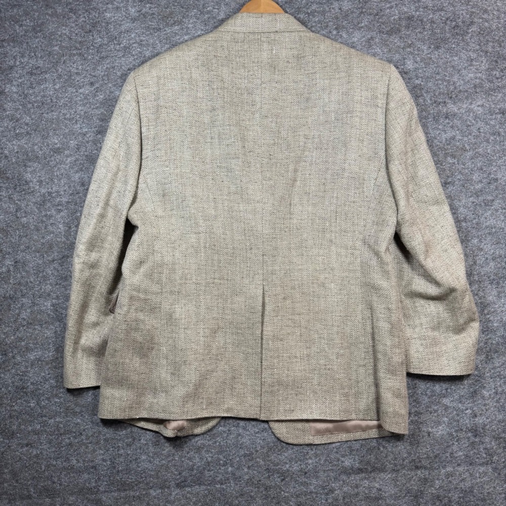 Stafford 100% Silk Blazer Jacket Mens 42S Herringbone Beige Tan Sport Coat - Picture 2 of 14
